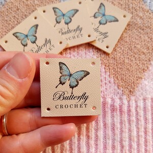 Leather tags for handmade items - custom color printed labels - genuine leather labels for knitting and crochet - set of 25 pc