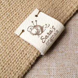 Leren labels voor gebreide en gehaakte artikelen, gepersonaliseerde labels voor handgemaakte producten, producttags, gepersonaliseerde kledinglabels, 25 st