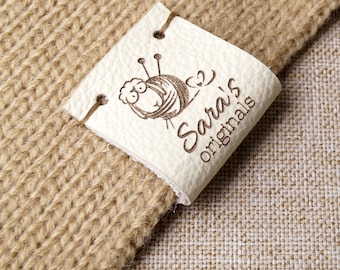 Leather labels for knitted items, personalized labels for handmade products, product tags, custom clothing labels, 25 pc