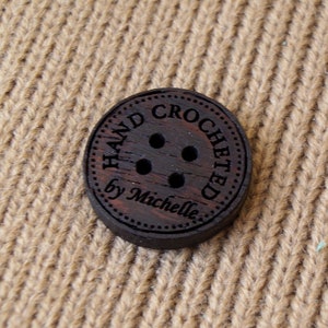 Product tags, personalized wooden buttons for knitted and crocheted items, buttons for handmade items, custom wooden buttons, set of 25