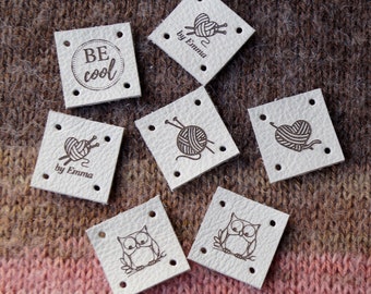 Custom clothing labels - leather labels - leather tags - knitting labels - crochet tags - clothing tags - logo branding  tags, set of 25