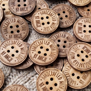 Wooden buttons for handmade knitted and crocheted products, personalized with your name or brand, set of 25 pc