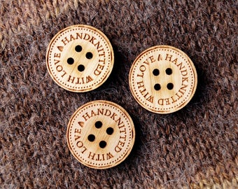 Personalized buttons, wooden logo labels, wooden labels, knitting or crochet buttons, set of 25 pc.Custom made wooden buttons