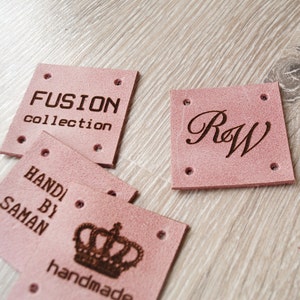 Leather sew on tags, custom labels, personalized leather labels, handmade labels, labels for knitted goods, custom label tags, set of 25