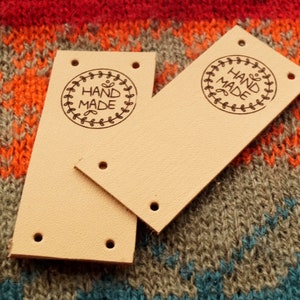 Customized tags, logo branding labels, Custom logo labels, leather tags for crochet and for knitting, clothing labels, 25 pc