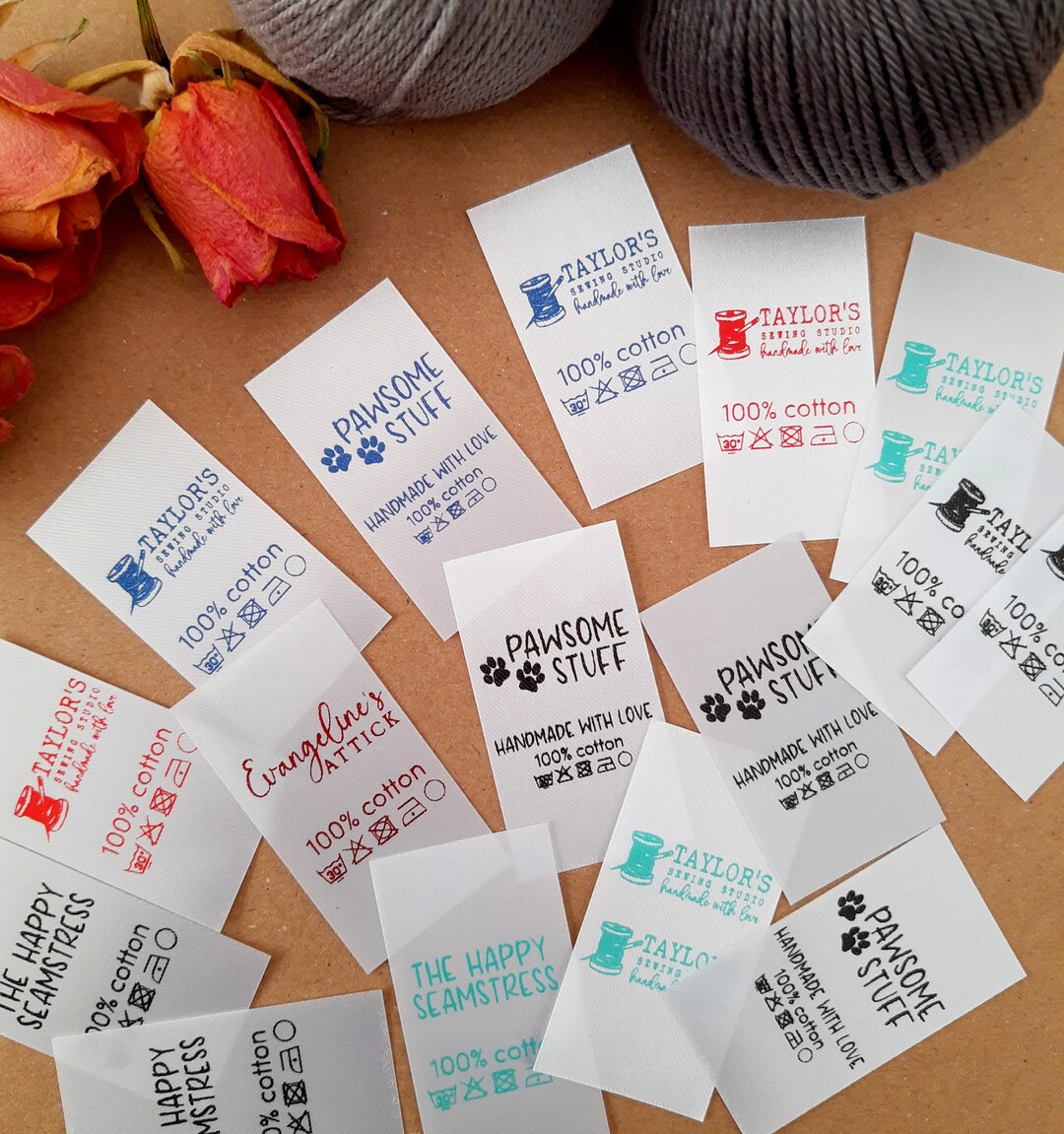 30 etiquetas personalizadas para ropa, logotipo de texto personalizado,  para coser, nombre plegable, con nombre, etiqueta de cinta de satén,  lavable y