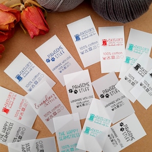 Custom clothing labels 50 pc, satin labels, personalized care instructions labels, tags for handmade items, sew on labels, sewing labels