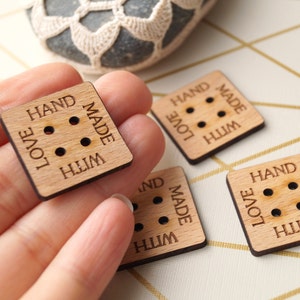 Personalized wooden buttons, wooden logo labels, wood garment tags, round button like personalized label tags, set of 25 pc