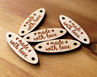 Custom garment labels, knitting labels, wooden labels, wooden logo tags, crochet labels, engraved real wood tags, set of 25 pc