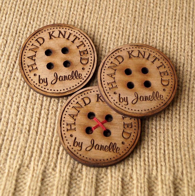 Wooden buttons, custom wooden buttons for knitted and crocheted items, personalized buttons, wood buttons, wooden tags, logo buttons, 25 pc image 4