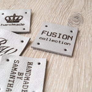 Sewing labels, custom leather labels, personalized leather labels, handmade labels, labels for knitted products, custom label tags, 25 pc