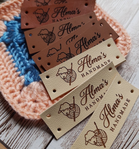 Étiquettes à coudre personnalisées pour vêtements en cuir, crochet,  personnalisé avec logo, Rectangle, tricot fait à la main, 30 pièces -  AliExpress