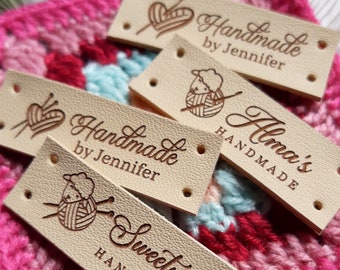 Labels for Handmade Items - Personalized Leather Labels - Knitting