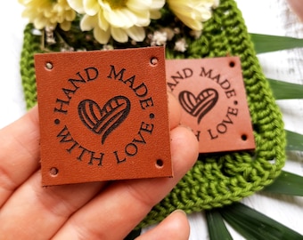 Leather tags for knitting - labels for crochet and sewing - personalized leather labels - custom clothing labels - set of 25 pc