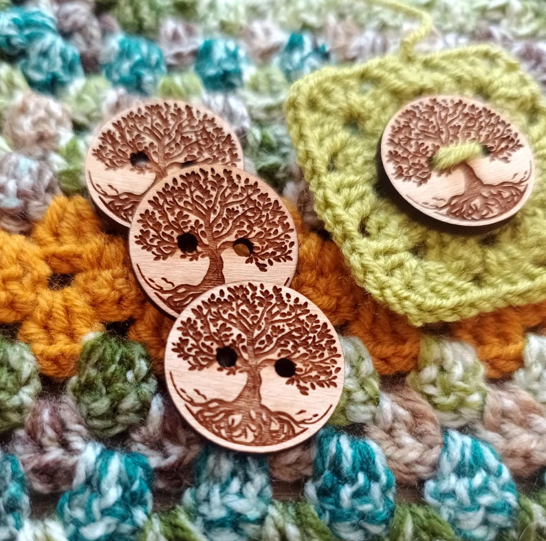 Tree of Life Wooden Buttons, Handmade Real Beech Wood Buttons, Buttons ...