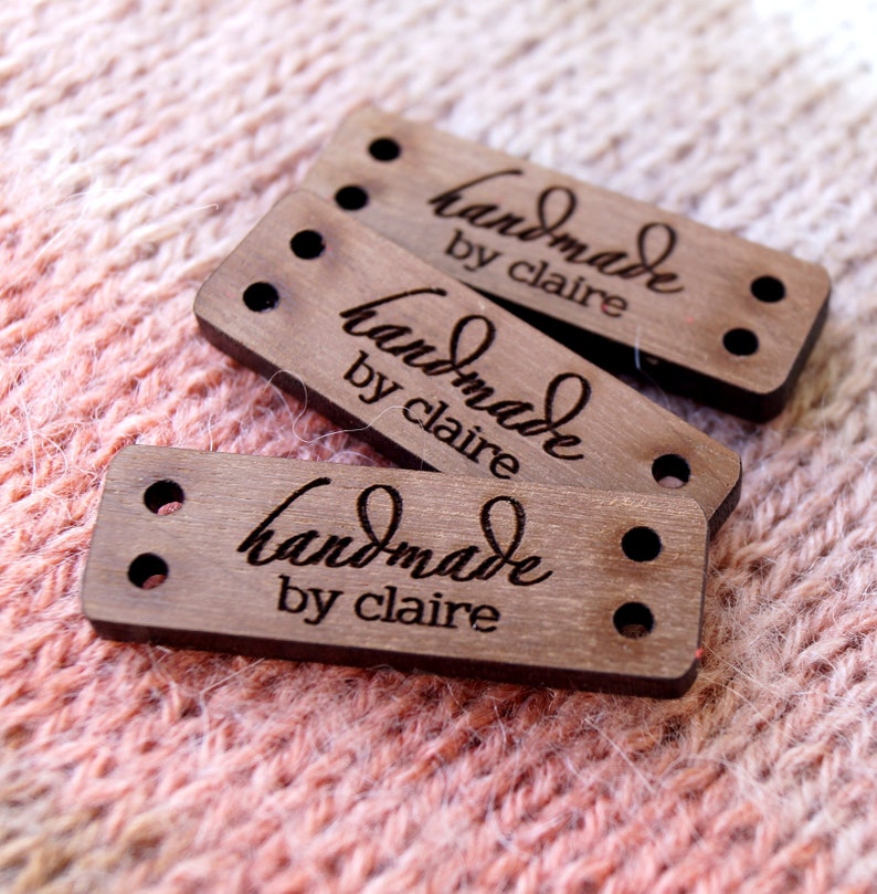 Wooden labels, custom clothing labels, personalized label tags, labels for handmade products, knitting labels, crochet labels, set of 25 pc image 2