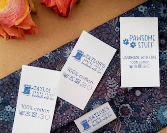 Etichette in raso 100 pezzi, etichette pieghevoli da cucire, etichette personalizzate per abbigliamento, etichette per articoli fatti a mano con logo e istruzioni per la cura, cartellini da cucire