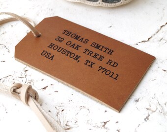 Leather luggage tag, personalized laser engraved luggage tag, genuine leather luggage tag, 3rd year leather anniversary gift