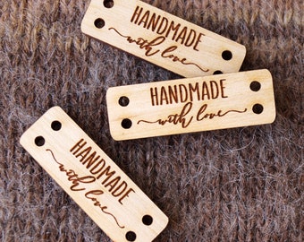 Wooden garment labels, custom made logo labels, personalized label tag, wooden knitting or crochet labels, branding labels, 25 pc