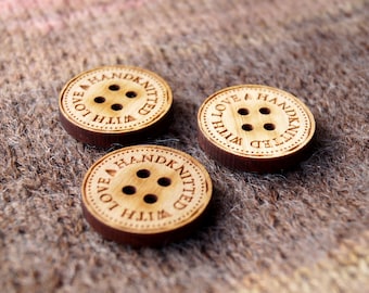 Personalized buttons, wooden logo labels, wooden labels, knitting or crochet buttons, set of 25 pc.Custom made wooden buttons