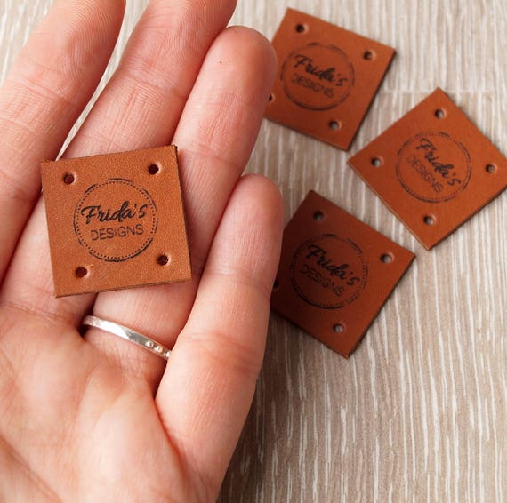  Folding leather labels, knitting labels, personalized logo  labels, crochet labels, custom made logo labels, branding leather tags, set  of 25 : Handmade Products