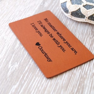 Leather wallet insert card - anniversary gift idea - leather anniversary gift - wallet insert - leather card with custom engraving