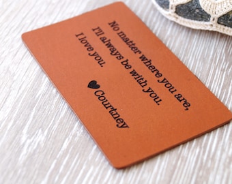 Leather wallet insert card - anniversary gift idea - leather anniversary gift - wallet insert - leather card with custom engraving