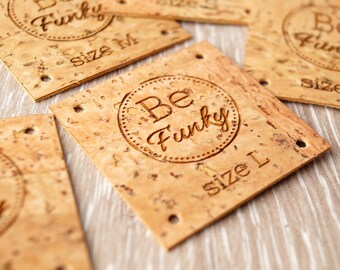 Vegan leather labels, cork leather labels, eco friendly labels, custom clothing labels, garment tags, leather labels, logo tags, 25 pc