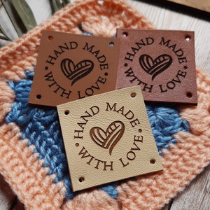 Leather tags for knitting, crochet and sewing - personalized leather labels - custom clothing labels - logo branding tags - set of 25 pc