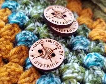 Personalized wooden buttons for knitted and crocheted products, custom made wooden buttons, laser engraved real wood buttons, set of 10 pc