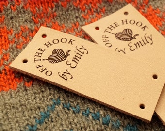 Custom clothing labels, leather tags, leather labels, leather tags for crochet and for knitting, clothing labels, knitting labels, 25 pc