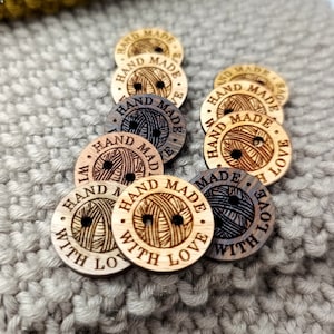 Personalized wooden buttons, custom buttons for handmade products, buttons for crochet knitting sewing, buttons with your own text, 10 pc