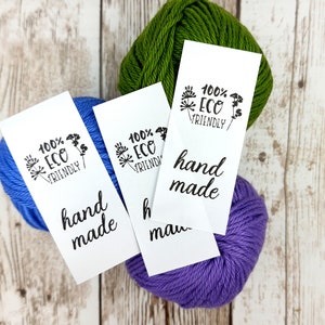 White Satin Clothing Labels, Foldable Satin Labels, Sewing Tags for Handmade Items, Logo Tags with Care Instructions, Sew on Labels, 50 pc
