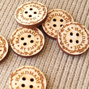 Labels for handmade items.Custom wooden buttons for knitting and crochet products, personalized  buttons, wooden labels,set of 25 pc