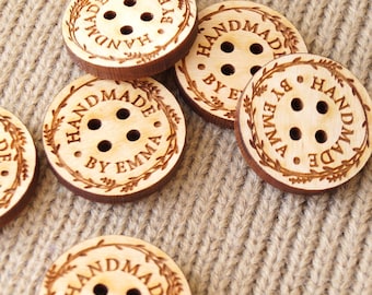 Labels for handmade items.Custom wooden buttons for knitting and crochet products, personalized  buttons, wooden labels,set of 25 pc