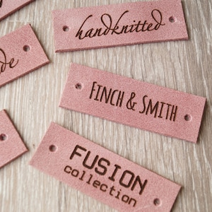 Personalized engraved leather labels, custom labels, leather tags, care labels, labels for knitted products, custom label tags, set of 25