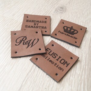 Personalized leather labels, custom leather labels, sewing labels, handmade labels, labels for knitted products, custom label tags, 25 pc