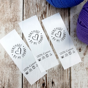 Custom clothing labels, white textile satin labels with logo text care instructions, personalized satin tags, sewing labels, printed tags