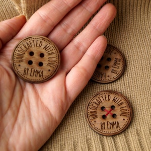 Product tags, personalized buttons for knitted and crocheted products, custom made buttons, engraved wooden buttons, set of 10