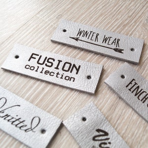 Custom engraved leather labels, care labels, personalized real leather labels, labels for knitted products, custom label tags, set of 25