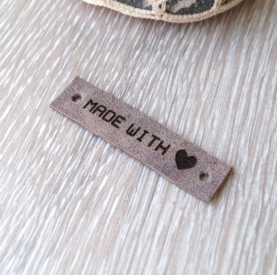 Leather labels, custom made with love labels, personalized labels, care labels, labels for knitted products, custom label tags, set of 25