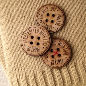 Product tags, personalized wooden buttons for knitted and crocheted items, buttons for handmade items, custom wooden buttons, set of 25