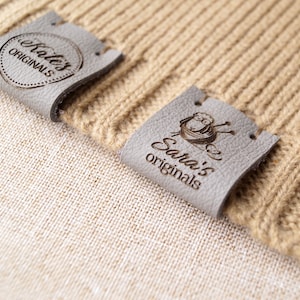 30pcs Custom leather logo tags for knitting clothing Handmade labels with  rivets Personlised center fold crochet craft label