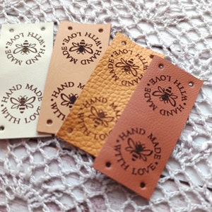 Personalized leather labels with image, text or your own logo, labels for handmade items, knitting labels, crochet tags, custom labels 25 pc