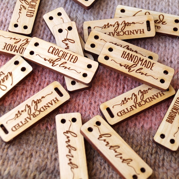 Wooden garment labels, custom made logo labels, personalized label tag, wooden knitting or crochet labels, branding labels, 25 pc