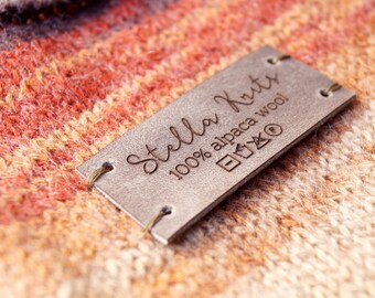 Sew on labels and care labels, leather labels, leather tags, labels for knitted products, personalized label tags, set of 25