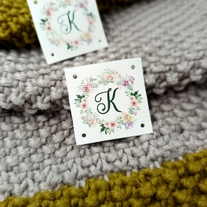 Personalized leather labels for handmade items, color printed genuine leather labels, leather tags for knitting and crochet, clothing labels