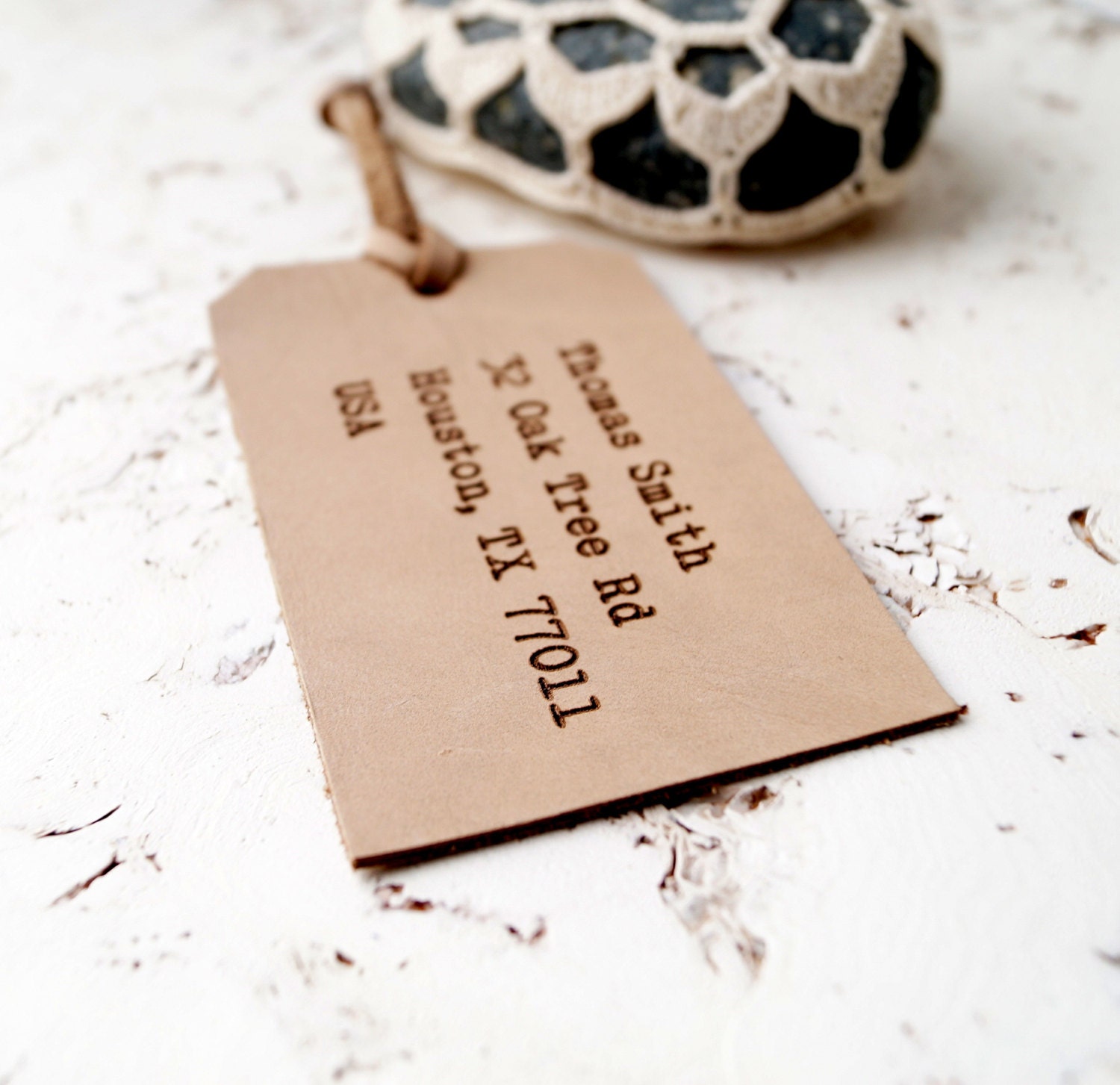 Custom Leather Luggage Tag, Personalized Laser Engraved Luggage Tag, Genuine Leather Luggage Tag, 3rd Year Leather Anniversary Gift