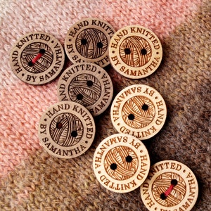 Wooden buttons, custom wooden buttons for knitted and crocheted items, personalized buttons, wood buttons, wooden tags, logo buttons, 25 pc