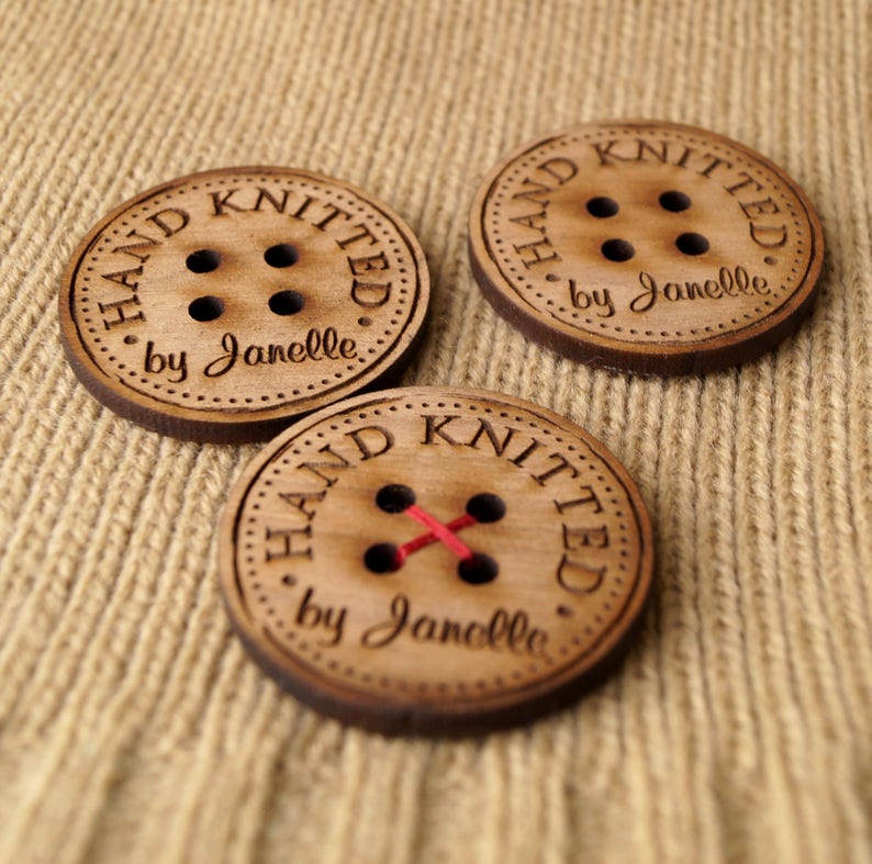 Wooden buttons, custom wooden buttons for knitted and crocheted items, personalized buttons, wood buttons, wooden tags, logo buttons, 25 pc image 3